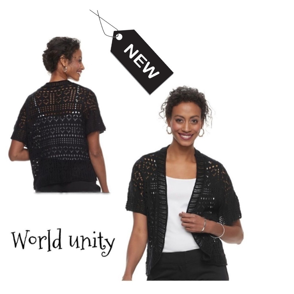 NWT BLACK OPEN KNIT SHUG CARDIGAN sz M